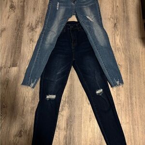 SHEIN Light and Dark Blue Distressed Skinny Jeans
